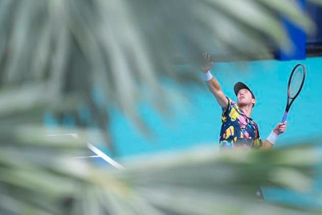 March 23, 2024, Miami, Florida, USA: Dominik Keeper (Germany) hits a server against Sebastian Base (Argentina) during the second round of mens singles at the Miami Open tennis tournament. Koepfer won the match 6-3, 6-2. Miami USA - ZUMAd212 20240323_zsp_d212_004 Copyright: xRichardxDolex