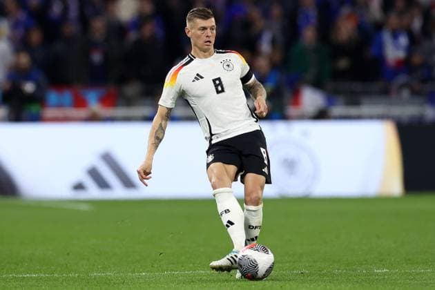 Fußball Länderspiel Frankreich - Deutschland am 23.03.2024 im Groupama Stadium in Lyon Toni Kroos ( Deutschland ) DFB regulations prohibit any use of photographs as image sequences and or quasi-video.