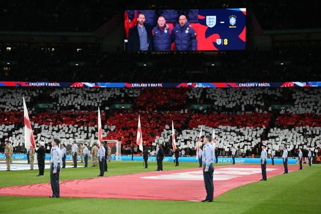 National Athem of England England v Brazil - International Friendly, Länderspiel, Nationalmannschaft Football, Wembley Stadium. UK. 23 MAR 2024 Editorial use only  Copyright: xJASONPIX Shutterstockx 14399594dk