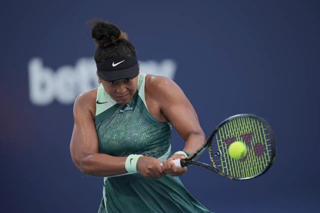 March 23, 2024, Miami, Florida, USA: Naomi Osaka (Japan) hits a backhand against Elina Svitolina (Ukraine) during the second round of womens singles at the Miami Open tennis tournament. Osaka won the match 6-2, 7-6. Miami USA - ZUMAd212 20240323_zsp_d212_046 Copyright: xRichardxDolex