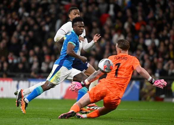 London-England, March 23, 2024 - Vini Jr of Brazil with assist for Endrick of Brazil to score during the International Friendly, Länderspiel, Nationalmannschaft football match between England and Brazil at Wembley Stadium in London, England (Andre Ricardo SPP) Copyright: xAndrexRicardox xSPPx spp-en-AnRiSp-rmc230324-93