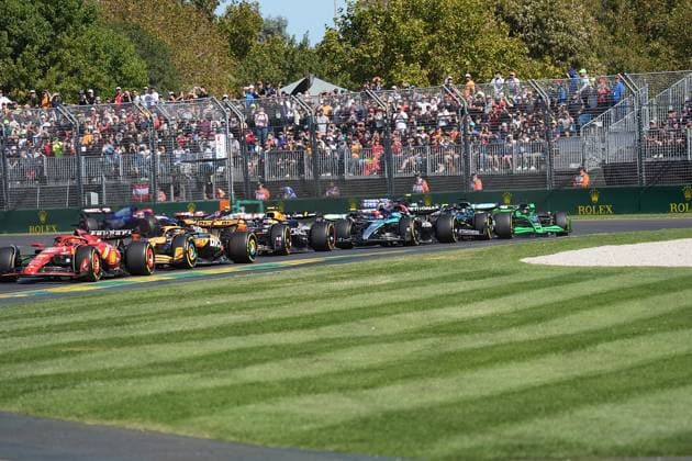 24.03.2024, Albert Park Circuit, Melbourne, FORMULA 1 ROLEX AUSTRALIAN GRAND PRIX 2024 ,im Bild Max Verstappen (NLD), Oracle Red Bull Racing, Carlos Sainz Jr. (ESP), Scuderia Ferrari, Charles Leclerc (MCO), Scuderia Ferrari, Lando Norris (GBR), McLaren F1 Team, Oscar Piastri (AUS), McLaren F1 Team Melbourne Albert Park Circuit Victoria Australien