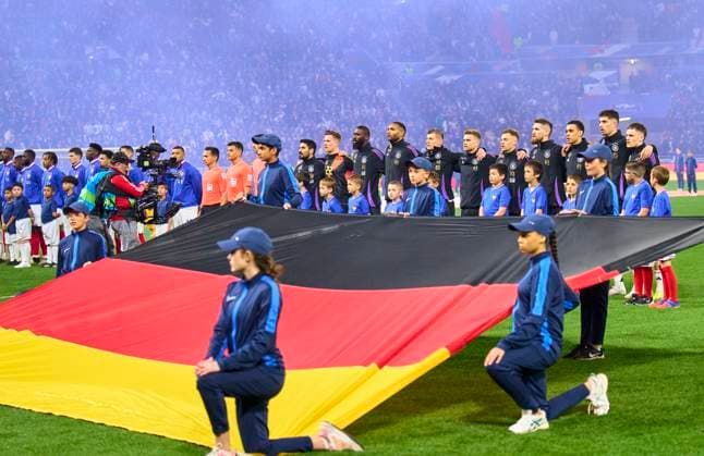 Teamphoto DFB with Maximilian Mittelstädt, DFB 18 Jonathan Tah, DFB 4 Florian Wirtz, Nr. 17 DFB Toni Kroos, DFB 8 Robert Andrich, DFB 23 Marc-Andre ter STEGEN, DFB 22 Ilkay Gündogan, DFB 21 Kai Havertz, DFB 7 Antonio Rüdiger, Ruediger, DFB 2 Joshua Kimmich, DFB 6 Jamal Musiala, DFB 10 in the friendly match FRANCE - GERMANY 0-2 FRANKREICH - DEUTSCHLAND 0-2 in preparation for European Championships 2024 on Mar 23, 2024 in Lyon, France.