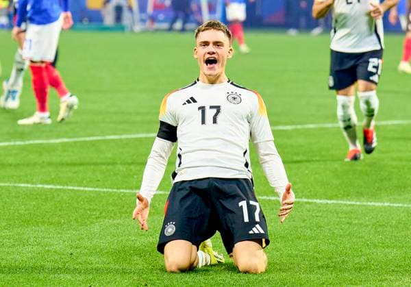 Florian Wirtz, Nr. 17 DFB scores, shoots goal , Tor, Treffer, Torschuss, 0-1 after 7 seconds and celebrate in the friendly match FRANCE - GERMANY 0-2 FRANKREICH - DEUTSCHLAND 0-2 in preparation for European Championships 2024 on Mar 23, 2024 in Lyon, France.