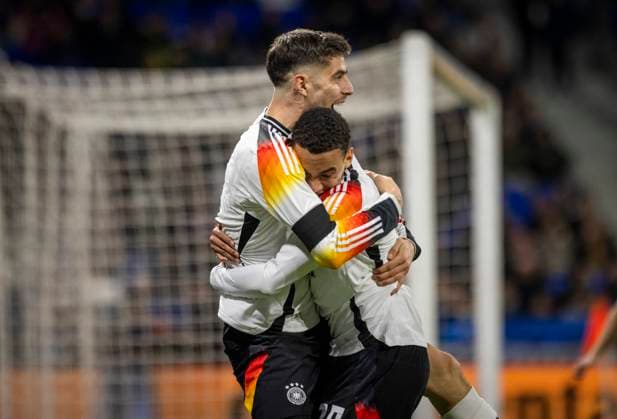 Lyon, France. 23rd Mar 2024. Torjubel: Kai Havertz (Deutschland) Jamal Musiala (Deutschland) Frankreich - Deutschland France - Germany 23.03.2024