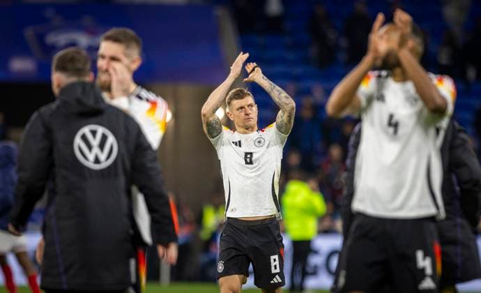 Lyon, France. 23rd Mar 2024. Schlussjubel: Toni Kroos (Deutschland) Frankreich - Deutschland France - Germany 23.03.2024