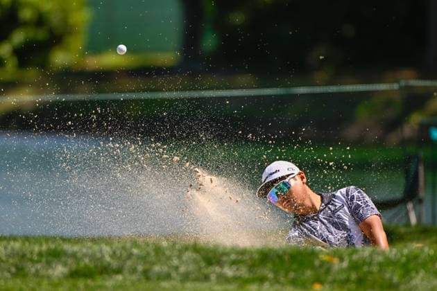 PALM HARBOR, FL - MARCH 23: Ryo Hisatsune (JPN) nearly chips in from the trap on 3 during Rd3 of the Valspar Championship at Innisbrook Resort - Copperhead, on March 23, 2024, in Palm Harbor, Florida. (Photo by Ken Murray Icon Sportswire) GOLF: MAR 23 PGA, Golf Herren Valspar Championship EDITORIAL USE ONLY Icon2403230013