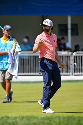 PALM HARBOR, FL - MARCH 23: Adam Hadwin (CAN) after sinking his birdie putt on 4 during Rd3 of the Valspar Championship at Innisbrook Resort - Copperhead, on March 23, 2024, in Palm Harbor, Florida. (Photo by Ken Murray Icon Sportswire) GOLF: MAR 23 PGA, Golf Herren Valspar Championship EDITORIAL USE ONLY Icon2403230123