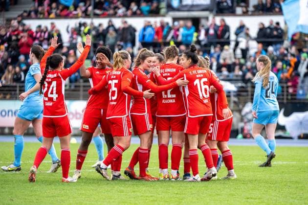Fussball, Frauen, Saison 2023 2024, Regionalliga Nordost (15. Spieltag), FC Viktoria 1889 Berlin - 1. FC Union Berlin, Jubel bei Union nach Tor zum 1:0, 24.03. 2024, Copyright: xMatthiasxKochx