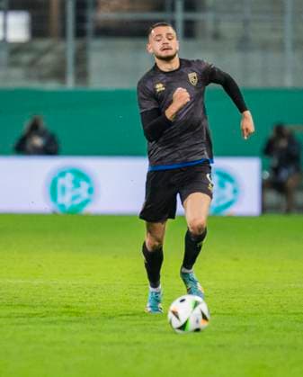 22.03.2024, xomx, Fussball Länderspiel U21, U 21 Deutschland U21 - Kosovo emspor, v.l. Fatjon Bunjaku (Kosovo U21) am Ball. Einzelbild, Freisteller, (DFL DFB REGULATIONS PROHIBIT ANY USE OF PHOTOGRAPHS as IMAGE SEQUENCES and or QUASI-VIDEO) Chemnitz *** 22 03 2024, xomx, Football international match U21, Germany U21 Kosovo emspor, v l Fatjon Bunjaku Kosovo U21 on the ball single image, cropping, DFL DFB REGULATIONS PROHIBIT ANY USE OF PHOTOGRAPHS as IMAGE SEQUENCES and or QUASI VIDEO Chemnitz