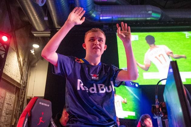 Virtual Bundesliga Club Championship by WOW: Finale; 24.03.2024 Anders Vejrgang (RBLZ_Vejrgang, RB Leipzig) im Jubel Virtual Bundesliga Club Championship by WOW: Finale; 24.03.2024