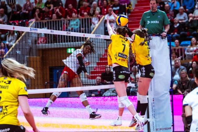 VBL Volleyball-Bundesliga; SC Potsdam - VfB Suhl LOTTO Thüringen; PlayOffs, 24.03.2024 VBL Volleyball-Bundesliga; SC Potsdam - VfB Suhl LOTTO Thüringen; 24.03.2024 Copyright: xBEAUTIFULxSPORTS NicolxMarschallx