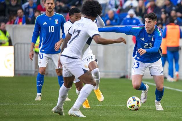 March 24, 2024, Harrison, Nj, United States: Alessandro Bastoni of Italy during a match against Ecuador in an International Friendly, Länderspiel, Nationalmannschaft match at the Red Bull Arena in the city of Harrison in New Jersey in the United States this Sunday, March 24. Harrison United States - ZUMAv122 20240324_aap_v122_018 Copyright: xWilliamxVolcovx