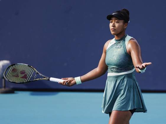 Tennis: Miami Open Naomi Osaka of Japan reacts after losing a point to Caroline Garcia of France in the third round of the women s singles at the Miami Open tennis tournament in Miami, Florida, on March 24, 2024.  A14AA0002634003P