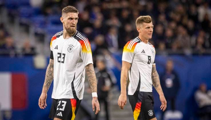 Lyon, France. 23rd Mar 2024. Robert Andrich (Deutschland), Toni Kroos (Deutschland) Frankreich - Deutschland France - Germany 23.03.2024