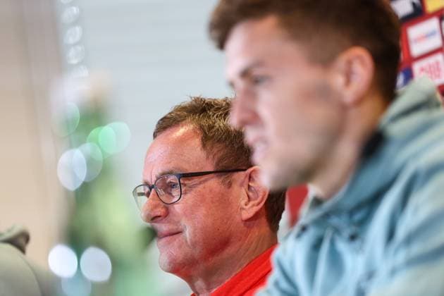 SOCCER - AUT vs TUR, test match VIENNA,AUSTRIA,25.MAR.24 - SOCCER - OEFB International Friendly, Länderspiel, Nationalmannschaft match, Austria vs Turkey, preview, press conference, PK, Pressekonferenz Team AUT. Image shows head coach Ralf Rangnick and Christoph Baumgartner (AUT).  GEPAxpictures xArminxRauthner