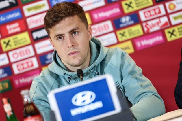 SOCCER - AUT vs TUR, test match VIENNA,AUSTRIA,25.MAR.24 - SOCCER - OEFB International Friendly, Länderspiel, Nationalmannschaft match, Austria vs Turkey, preview, press conference, PK, Pressekonferenz Team AUT. Image shows Christoph Baumgartner (AUT).  GEPAxpictures xArminxRauthner