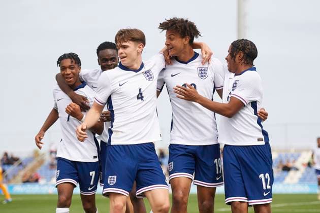 International Mens U18 Friendly Match, England U18 and Netherlands U18 MURCIA, SPAIN - MARCH 25: Leon Chiwome of England U18 and Wolverhampton Wanderers celebrates after scoring his team s second goal during the International Mens U18 Friendly match between England U18 and Netherlands U18 at Pintar Arena Stadium, on March 25, 2024 in San Pedro del Pinatar, Murcia, Spain. (Photo By Francisco Macia Photo Players Images) San Pedro del Pintar Pinatar Arena Murcia Spain Copyright: xFranciscoxMacia(C)x