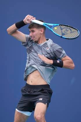 March 25, 2024, Miami, Florida, USA: Alexei Papyri (Australia) hits a forehand against Fabian Marozsan (Hungary) during the third round of menÃ¢â‚¬â ¢s singles at the Miami Open tennis tournament. Marozsan won the match 7-5, 6-3. Miami USA - ZUMAd212 20240325_zsp_d212_009 Copyright: xRichardxDolex