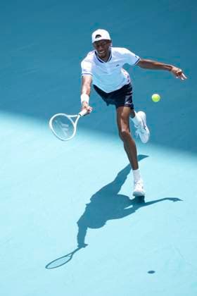 March 25, 2024, Miami, Florida, USA: CHRISTOPHER EUBANKS (USA) hits a forehand against A. Zverev (Germany) during the third round of men s singles at the Miami Open tennis tournament. Zverev won the match 7-6, 6-3. Miami USA - ZUMAd212 20240325_zsp_d212_060 Copyright: xRichardxDolex