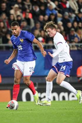 DIOUF ANDY 20 FOOTBALL : Match international amical espoirs France vs EEUU -25 03 2024. Stade Auguste Bonal Sochaux Montbeliard ElyxandroCegarra Panoramic 