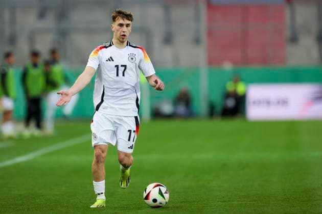 Brajan Gruda (Germany) kontrolliert den Ball, UEFA European Under-21 Championship Qualifying - Group D, Germany vs Israel, Erdgas-Sportpark, 26.03.2024, Halle, Deutschland.
