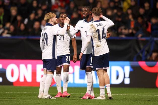 Samuel Iling-Junior of England celebrates going the 2nd goal England U21, U 21 v Luxembourg U21, UEFA U21 European Championship, EM, Europameisterschaft 2023 Qualifying, Group F, Football, Toughsheet Community Stadium, Bolton, UK - 26 Mar 2024 EDITORIAL USE ONLY No use with unauthorised audio, video, data, fixture lists, club league logos or live services. Online in-match use limited to 120 images, no video emulation. No use in betting, games or single club league player publications.  Copyright: xPaulxCurrie Shutterstockx 14400423ab
