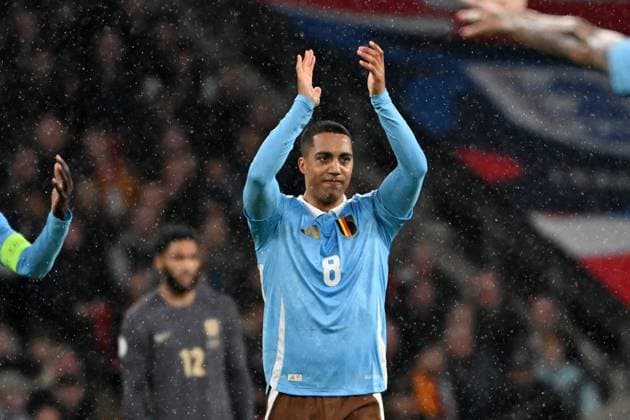 240326 England vs Belgium Youri Tielemans of Belgium celebrates after scoring the 0-1 goal during a friendly football game between the national teams of England and Belgium in preparation on the UEFA EURO, EM, Europameisterschaft,Fussball 2024 tournament, on March 26, 2024 in Wembley Stadium, London, England, United Kingdom. (Photo by Maarten Straetemans Isosport) LONDON United Kingdom  Copyright: xx 448728