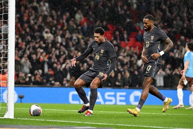 240326 England vs Belgium Ivan Toney of England pictured with Jude Bellingham of England after scoring the 1-1 goal during a friendly football game between the national teams of England and Belgium in preparation on the UEFA EURO, EM, Europameisterschaft,Fussball 2024 tournament, on March 26, 2024 in Wembley Stadium, London, England, United Kingdom. (Photo by Maarten Straetemans Isosport) LONDON United Kingdom  Copyright: xx 448743