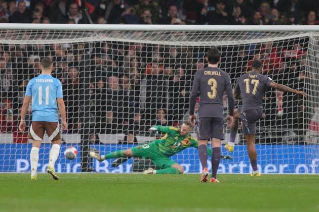 England v Belgium International Friendly, Länderspiel, Nationalmannschaft Ivan Toney of England scores his sides 1st goal from the penalty spot during the International Friendly match at Wembley Stadium, London Copyright: xPaulxChestertonx FIL-19882-0009 UK Newspapers OUT