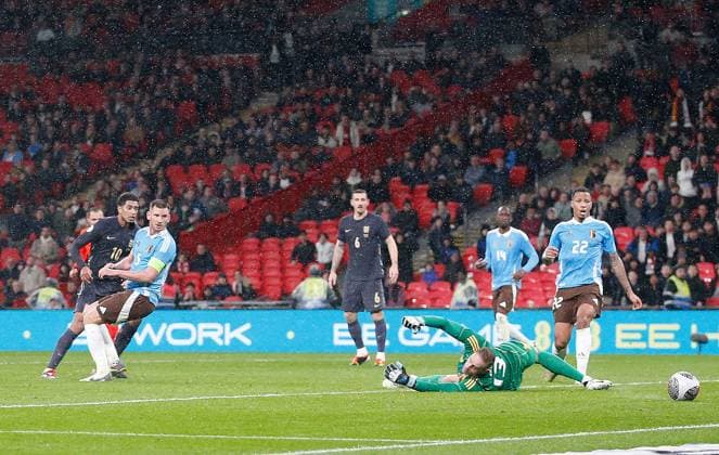 Jude Bellingham (10) scores the 2nd England goal in injury time England v Belgium, International Football Friendly, Wembley Stadium, Wembley, London, UK - 26 03 2024 Editorial use only  Copyright: xMattxImpey Shutterstockx 14406528v