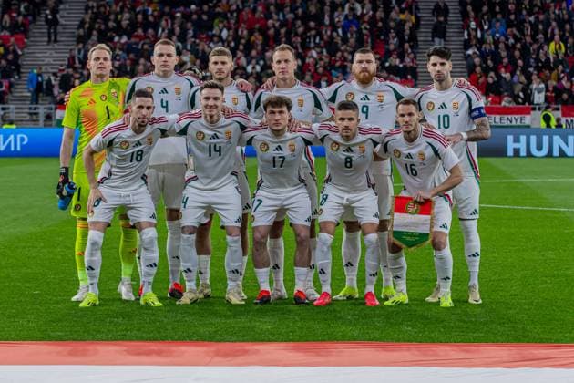 Team Hungary before the friendly match at Puskas ArÃ na on March 26, 2024 in Budapest, Hungary. Copyright: xRobertxSzaniszlox HUNKOS24 0091