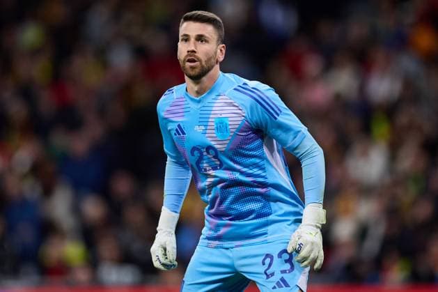 Unai Simon of Spain in action during the International Friendly, Länderspiel, Nationalmannschaft match between Spain and Brazil at Santiago Bernabeu stadium on March 26, 2024 in Madrid, Spain FOOTBALL : Spain v Brazil - International Friendly - 26 03 2024 LGM Panoramic 