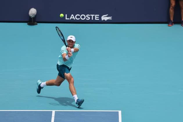 March 26, 2024, Miami Gardens, Florida, United States Of America: MIAMI GARDENS, FLORIDA - MARCH 26: Nicolas Jarry of Chile defeats Casper Ruud of Norway during his men s singles match during the Miami Open at Hard Rock Stadium on March 26, 2024 in Miami Gardens, Florida....People: Casper Ruud Miami Open Presented by Itau 2024 - Day 11  - ZUMAs214 20240326_ada_s214_045 Copyright: xSMGx