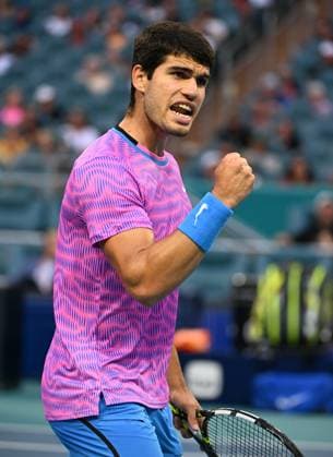 MIAMI GARDENS FL - MARCH 26: Carlos Alcaraz Vs Lorenzo Musetti during The Miami Open at Hard Rock Stadium on March 26, 2024 in Miami Gardens, Florida. Copyright: xmpi04x