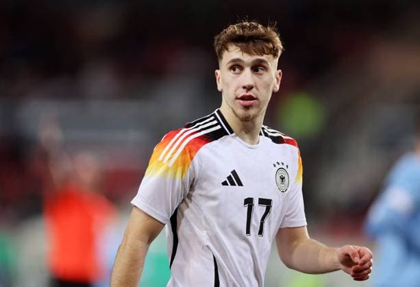 Deutschland - Israel U21, U 21 EM Qualifikation Halle S., 26.03.2024, Leuna-Chemie-Stadion, Fußball, Länderspiel , U 21 Junioren EM-Qualifikation , DEUTSCHLAND vs. ISRAEL 2:0 (1:0) , Im Bild: Brajan Gruda (17, DEU FSV Mainz) , Nur für journalistische Zwecke! For editorial use only! ,