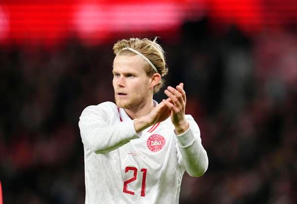 March 26 2024: Morten Hjulmand (Denmark) gestures during a UEFA Friendly game, Denmark vs Faroe Islands, at Broendby Stadium, Copenhagen, Denmark. CSM Copenhagen Denmark - ZUMAc04_ 20240326_zma_c04_120 Copyright: xUlrikxPedersenx