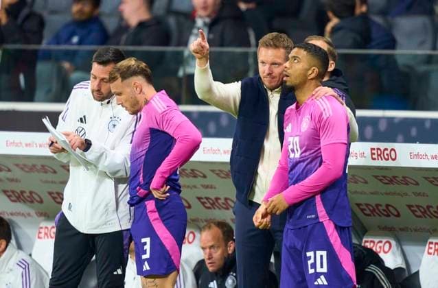 Benjamin Henrichs, DFB 20 David Raum, DFB 3 DFB headcoach Julian Nagelsmann , Bundestrainer, Nationaltrainer, in the friendly match GERMANY - NETHERLANDS 2-1 DEUTSCHLAND - NIEDERLANDE 2-1 in preparation for European Championships 2024 on Mar 26, 2024 in Frankfurt, Germany.