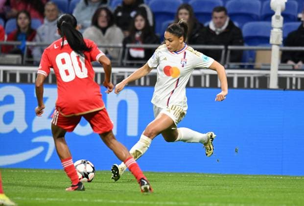 Delphine Cascarino (lyon) FOOTBALL: Olympique Lyonnais FÃ minines vs Benfica Lisbonne - 1 4 de finale Ligue des Champions FÃ minine - 27 03 2024 FredericChambert Panoramic 