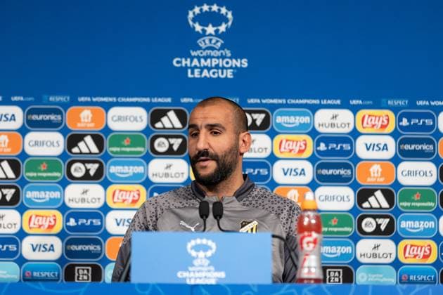 240327 Head coach Mak Lind of Häcken during a press conference, PK, Pressekonferenz ahead of a training session with Häcken on March 27, 2024 in Paris. Photo: Michael Erichsen BILDBYRAN COP 89 MI0633 bbeng champions league dam football fotball fotboll häcken practice soccer training träning Copyright: MICHAELxERICHSEN BB240327MI039