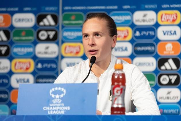 240327 Filippa Curmark of Häcken during a press conference, PK, Pressekonferenz ahead of a training session with Häcken on March 27, 2024 in Paris. Photo: Michael Erichsen BILDBYRAN COP 89 MI0633 bbeng champions league dam football fotball fotboll häcken practice soccer training träning Copyright: MICHAELxERICHSEN BB240327MI041
