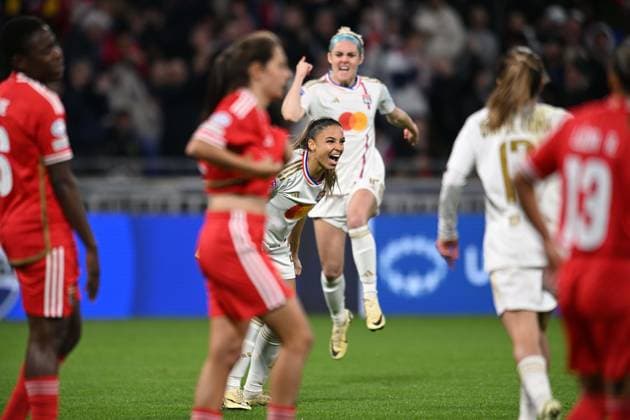 Joie de Delphine Cascarino (lyon) FOOTBALL: Olympique Lyonnais FÂŽminines vs Benfica Lisbonne - 1 4 de finale Ligue des Champions FÂŽminine - 27 03 2024 FredericChambert Panoramic 