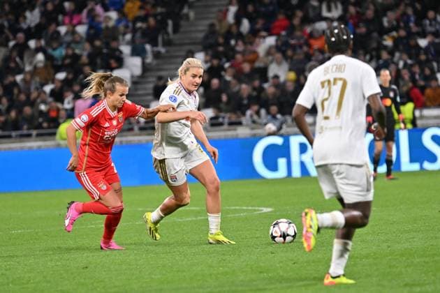 Lindsay Horan (lyon) FOOTBALL: Olympique Lyonnais FÃ minines vs Benfica Lisbonne - 1 4 de finale Ligue des Champions FÃ minine - 27 03 2024 FredericChambert Panoramic 