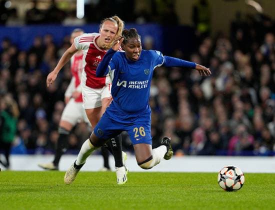 Kadeisha Buchanan of Chelsea is challenged Chelsea Women v Ajax Women, UEFA Women s CHampions League, Quarter-final, Second Leg, Football, Stamford Bridge, London, UK - 27 Mar 2024  Copyright: xDavexShopland Shutterstockx 14400429ad