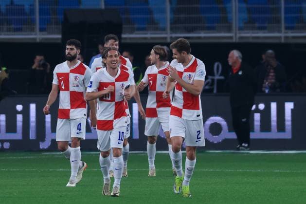 CAIRO, EGYPT - MARCH 26: Josko Gvardiol, Luka Modric, Josip Stanisic of Croatia during the FIFA Series 2024 Egypt match between Croatia and Egypt at New Administrative Capital Stadium on March 26, 2024 in Cairo, Egypt. Photo by M.Bayoumy SFSI Egypt v Croatia - FIFA Series 2024 Egypt Copyright: xM.Bayoumy SFSIx