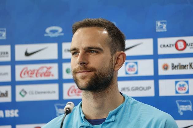 Torhüter Marius Gersbeck, Hertha BSC, Deutschland, Berlin, Sportpark, GER, 2.FBL, Hertha BSC, Saison 2023 24, Pressekonferenz vor dem Heimspiel gegen den 1. FC Nürnberg