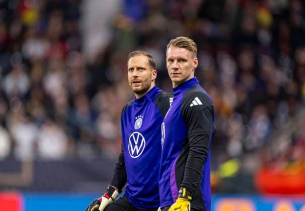 26.03.2024, Fussball Nationalteams Freundschaftsspiele 2024, Deutschland - Niederlande, im Stadion Deutsche-Bank-Park in Frankfurt am Main, v.li: Oliver Baumann (Deutschland), Torwart Bernd Leno (Deutschland)