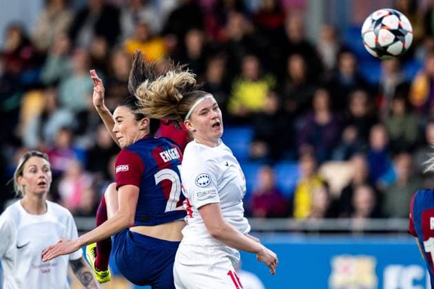 240328 Ingrid Syrstad Engen of Barcelona and Signe Gaupset of Brann during the UEFA Women s Champions League quarterfinal football match between Barcelona and Brann on March 28, 2024 in Barcelona. Photo: Vegard Grott BILDBYRAN kod VG VG0589 bbeng champions league mesterligaen dam football fotball fotboll soccer barcelona barca brann kvartfinale quarter final tfk women s champions league Copyright: VEGARDxGRoTT BB240328VG019