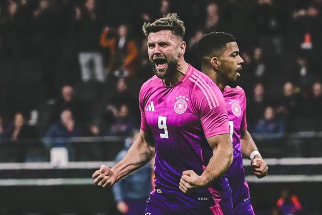 Torjubel zum 2:1 durch Niclas Fuellkrug 9 ( Deutschland ), Deutschland vs. Niederlande, Fussball, Nationalmannschaft Länderspiel , 26.03.2024 DFB regulations prohibit any use of photographs as image sequences and or quasi-video Franfurt Hessen Deutschland