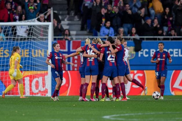 FC Barcelona, Barca v SK BRANN JOHAN CRUYFF STADIUM,BARCELONA. March 28,2024 FC BARCELONA vs SK BRANN. March 28,2024 Aitana Bonmati (14) of FC Barcelona celebrates scoring his team s first goal with teammates during the match between FC Barcelona and SK Brann corresponding to the quarter-final tie of the women s UEFA Champions League at the Johan Cruyff Stadium in Barcelona, Spain, on March 28, 2024. Barcelona ESP Copyright: xS.xRosx